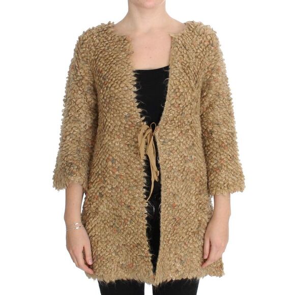 PINK MEMORIES Textured Knit Cardigan 34 Sleeve VNeck Women Beige Sweaters - Picture 1 of 6